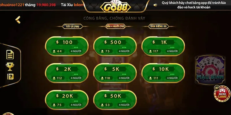 Game bài Mậu Binh Go88 - Ăn Tiền Thật Dễ Mỗi Ngày Cách tính chi Mậu Binh Go88